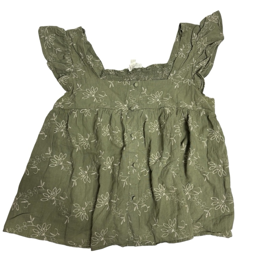 By the river Olive Green Floral Ruffle Sleeve Blouse